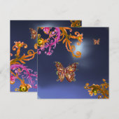 Invitation TOPAZE PAPILLON  BLEU, rose vif orange marron (Devant / Derrière)