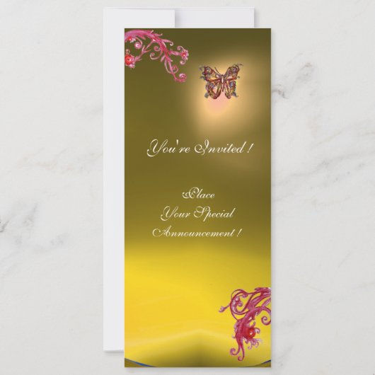 Invitation TOPAZE PAPILLON , jaune rouge vif rose violet (Dos)