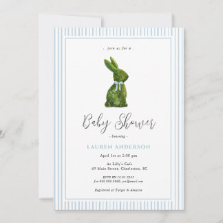 Invitation Topiary Bunny Blue Baby Boy Shower 