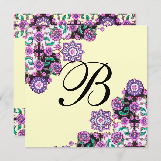 Invitation TOPKAPI BLACK BLACK DAMASK MONOGRAM or rose (Devant / Derrière)