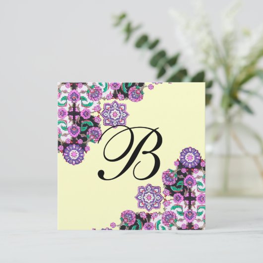 Invitation TOPKAPI BLACK BLACK DAMASK MONOGRAM or rose (Debout devant)