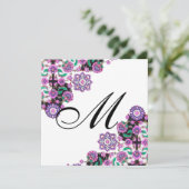 Invitation TOPKAPI BLACK WHITE DAMASK MONOGRAM rose argent (Debout devant)