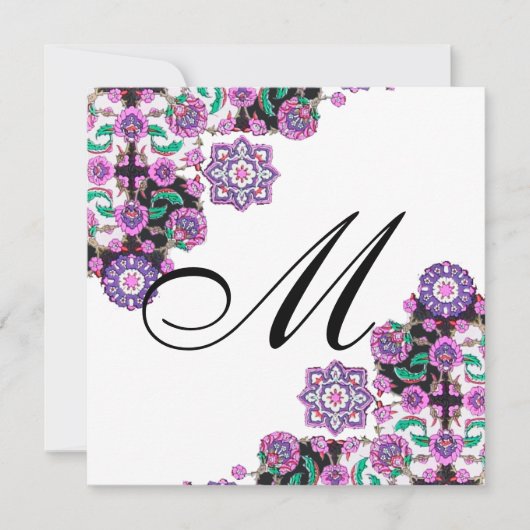 Invitation TOPKAPI BLACK WHITE DAMASK MONOGRAM rose argent (Devant)