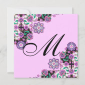 Invitation TOPKAPI BLACK WHITE DAMASK MONOGRAM rose argent (Devant)