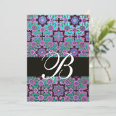 Invitation TOPKAPI BLUE BLACK DAMASK MONOGRAM rose vert (Debout devant)