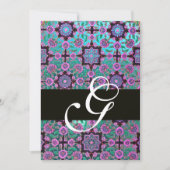 Invitation TOPKAPI BLUE BLACK DAMASK MONOGRAM rose vert (Devant)