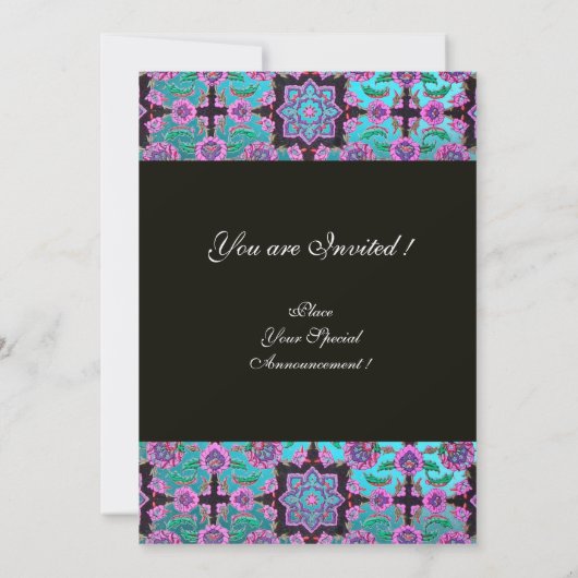 Invitation TOPKAPI BLUE BLACK DAMASK MONOGRAM rose vert (Dos)