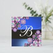 Invitation TOPKAPI BLUE BLACK DAMASK MONOGRAM rose violet (Debout devant)