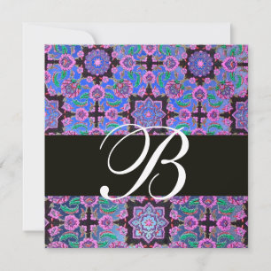 Invitation TOPKAPI BLUE BLACK DAMASK MONOGRAM rose violet