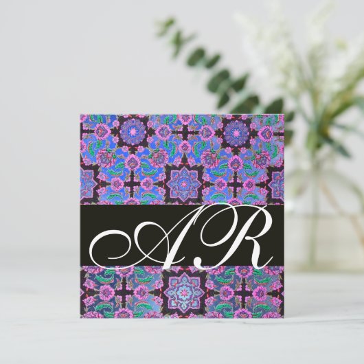 Invitation TOPKAPI BLUE BLACK ROSE DOMMASQUE vert MONOGRAM (Debout devant)