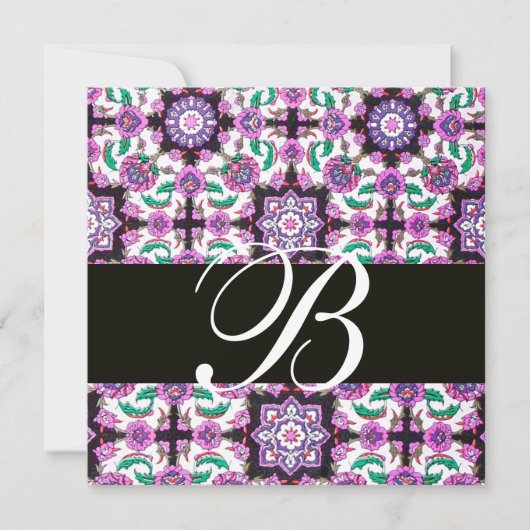 Invitation TOPKAPI DAMASK MONOGRAS noir blanc rose vert (Devant)
