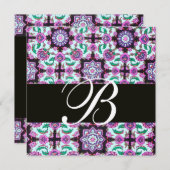 Invitation TOPKAPI DAMASK MONOGRAS noir rose bleu vert (Devant / Derrière)