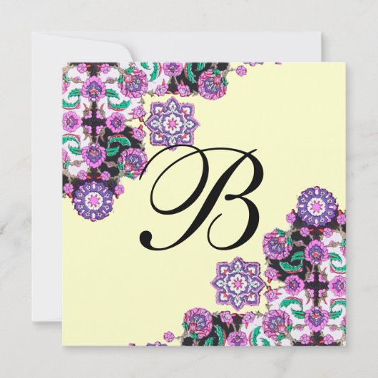 Invitation TOPKAPI NOIR BLANC DAMAS MONOGRAMME rose argent (Devant)