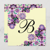 Invitation TOPKAPI NOIR BLANC DAMAS MONOGRAMME rose argent (Devant / Derrière)