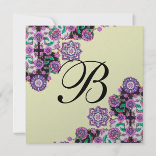 Invitation TOPKAPI NOIR DAMAS MONOGRAMME blanc rose argent