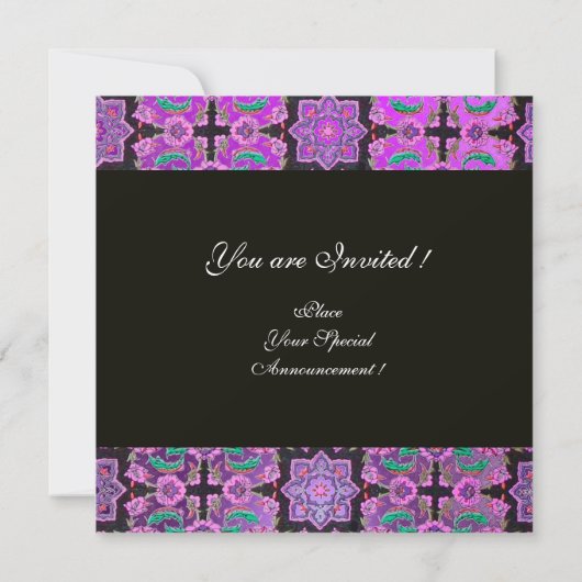 Invitation TOPKAPI PURPLE BLACK DAMASK MONOGRAM rose vert (Dos)