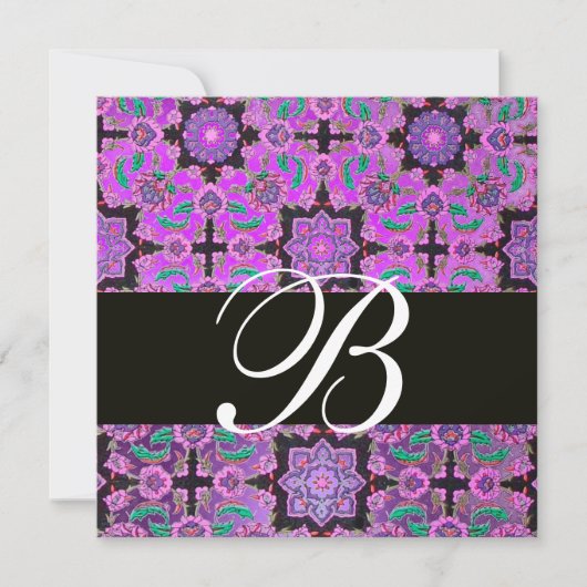 Invitation TOPKAPI PURPLE BLACK DAMASK MONOGRAM rose vert (Devant)
