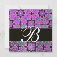 TOPKAPI PURPLE BLACK DAMASK MONOGRAM rose vert