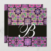 Invitation TOPKAPI ROSE NOIR DAMASK MONOGRAM gris vert (Devant / Derrière)