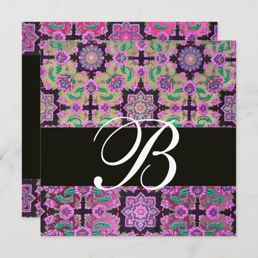 Invitation TOPKAPI ROSE NOIR DAMASK MONOGRAM gris vert (Devant / Derrière)