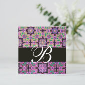 Invitation TOPKAPI ROSE NOIR DAMASK MONOGRAM gris vert (Debout devant)