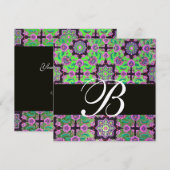 Invitation TOPKAPI VERT NOIR DAMAS MONOGRAMME rose bleu (Devant / Derrière)