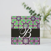Invitation TOPKAPI VERT NOIR DAMAS MONOGRAMME rose bleu (Debout devant)