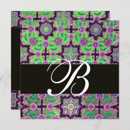 Invitation TOPKAPI VERT NOIR DOMMASQUE MONOGRAM rose bleu (Devant / Derrière)