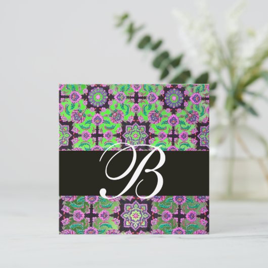 Invitation TOPKAPI VERT NOIR DOMMASQUE MONOGRAM rose bleu (Debout devant)
