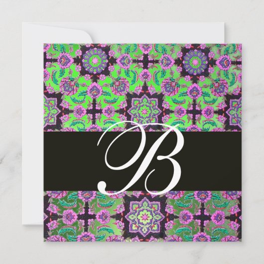 Invitation TOPKAPI VERT NOIR DOMMASQUE MONOGRAM rose bleu (Devant)