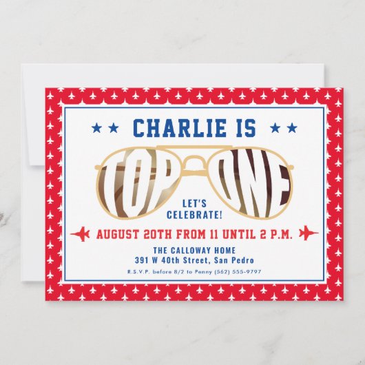 Invitation TopOne Fighter Pilote thème premier anniversaire (Devant)