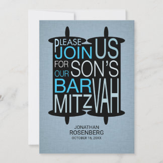 Invitation Torah Bar Mitzvah moderne Gris et Bleu
