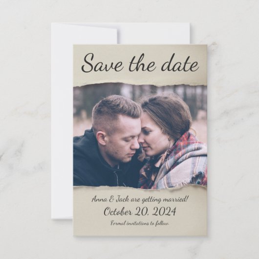 Invitation Torn Papier photo Save the Date! (Devant)