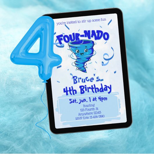 Invitation Tornade Bleue Four-Nado 4e Anniversaire