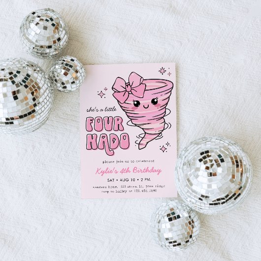 Invitation Tornade rose petit Fournado 4e anniversaire