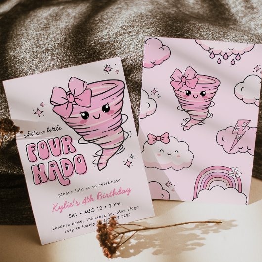 Invitation Tornade rose petit Fournado 4e anniversaire