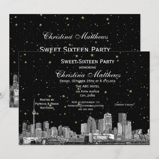 Invitation Toronto Gravure Étoilée DIY Fond de Couleur Douce (Devant / Derrière)