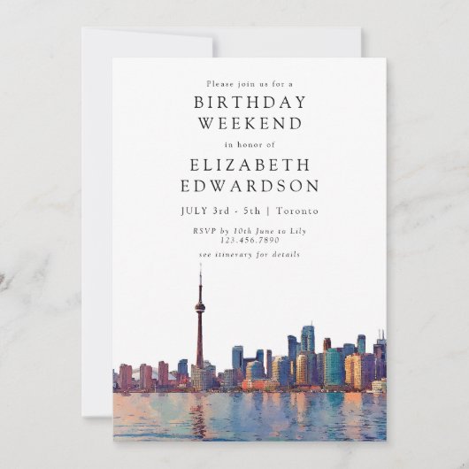Invitation Toronto Skyline Aquarelle Anniversaire Week-end (Devant)