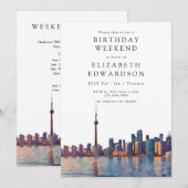 Invitation Toronto Skyline Aquarelle Anniversaire Week-end (Devant / Derrière)