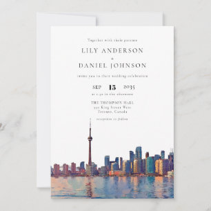 Invitation Toronto Skyline Aquarelle Élégant Mariage