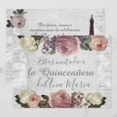 Invitation Torre Eiffel élégant lamentable de la Quinceanera (Devant / Derrière)