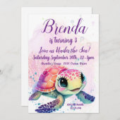 Invitation Tortue 3e anniversaire, sous la mer (Devant / Derrière)