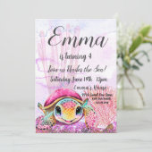 Invitation Tortue 4e anniversaire, sous la mer (Debout devant)