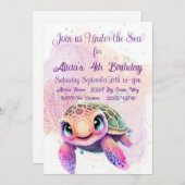 Invitation Tortue 4e anniversaire, sous la mer (Devant / Derrière)