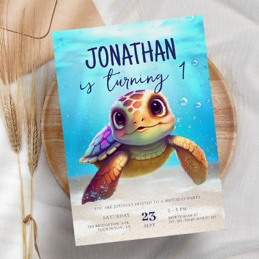 Invitation Tortue de l'aquarelle sous la mer Anniversaire