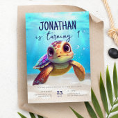 Invitation Tortue de l'aquarelle sous la mer Anniversaire