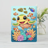 Invitation Tortue de mer Bébé heureux et mignonne personnage (Debout devant)