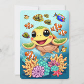 Invitation Tortue de mer Bébé heureux et mignonne personnage (Devant)