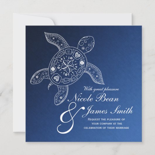 Invitation Tortue de mer hawaïenne blanche sur mariage de pla (Devant)