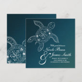 Invitation Tortue de Mer Hawaïenne Blanche sur Mariage de Pla (Devant / Derrière)
